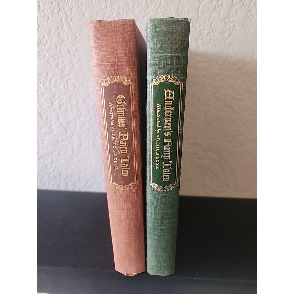Vintage Andersen's & Grimms' Fairy Tales Illustrated Set 1945 Red Green HC